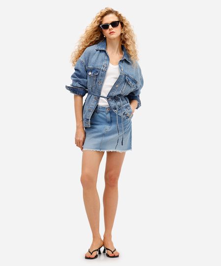 minissaia feminina jeans barra desfiada azul 34 minissaia feminina jeans barra desfiada azul 34