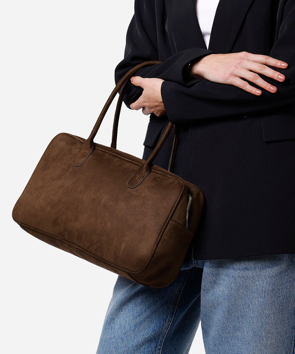 bolsa baú de suede mindset marrom