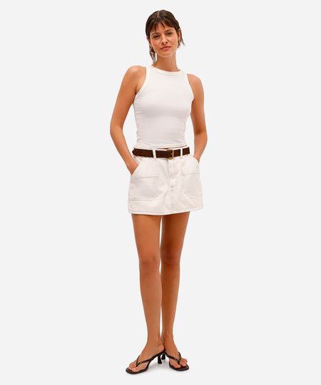 short saia feminino de sarja cintura alta bege 42