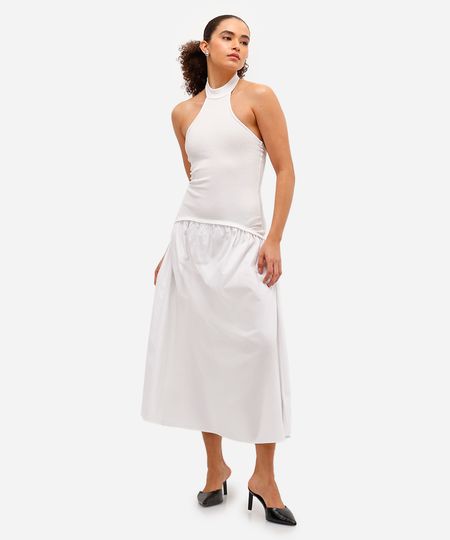 vestido midi feminino frente única de algodão off white P