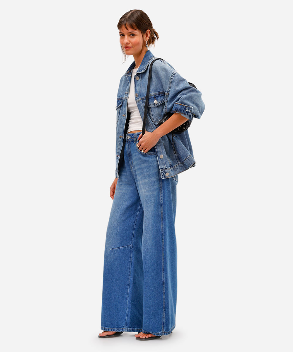 calça skater feminina jeans cintura média azul