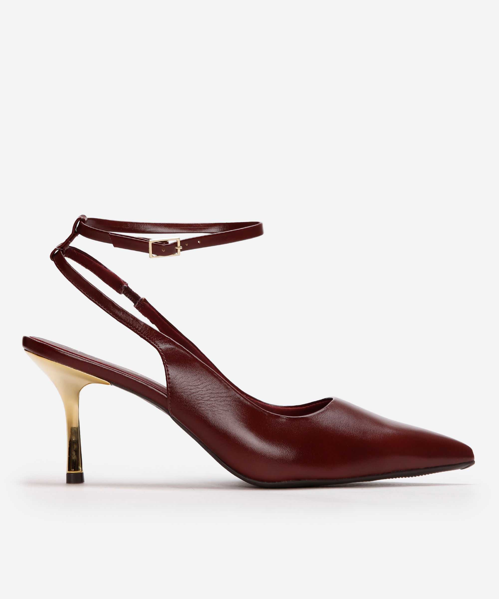 scarpin bico fino salto cromado oneself vinho