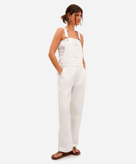 jardineira feminina de sarja off white 36 jardineira feminina de sarja off white 36