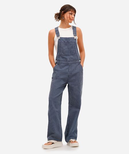 jardineira feminina de sarja listrada azul 34 jardineira feminina de sarja listrada azul 34