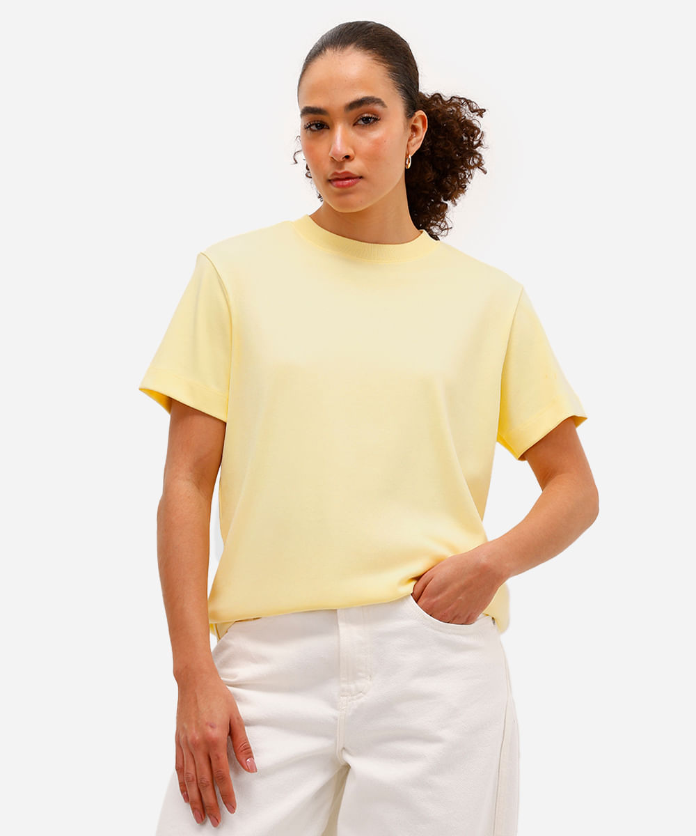 camiseta básica feminina de algodão peruano amarela