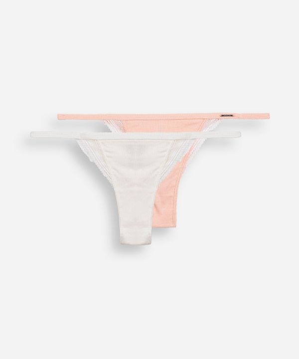 kit de 2 calcinhas femininas string canelada com renda colorida P