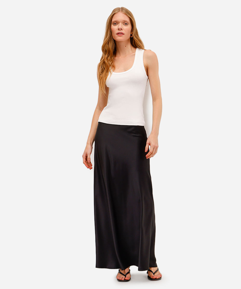saia midi feminina acetinada preta