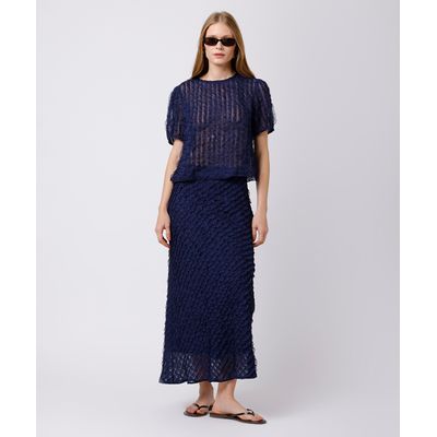 saia midi feminina com babados mindset azul