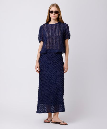 saia midi feminina com babados mindset azul M saia midi feminina com babados mindset azul M