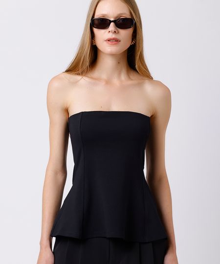 blusa peplum feminina sem alça mindset preta PP blusa peplum feminina sem alça mindset preta PP