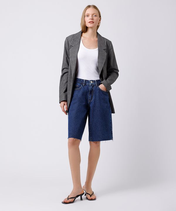 bermuda reta feminina jeans cintura alta mindset azul 44