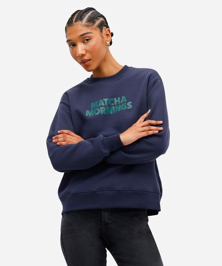 blusão feminino de moletom felpado matcha mornings azul PP
