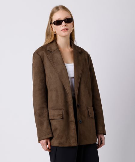 blazer feminino de suede mindset marrom M blazer feminino de suede mindset marrom M