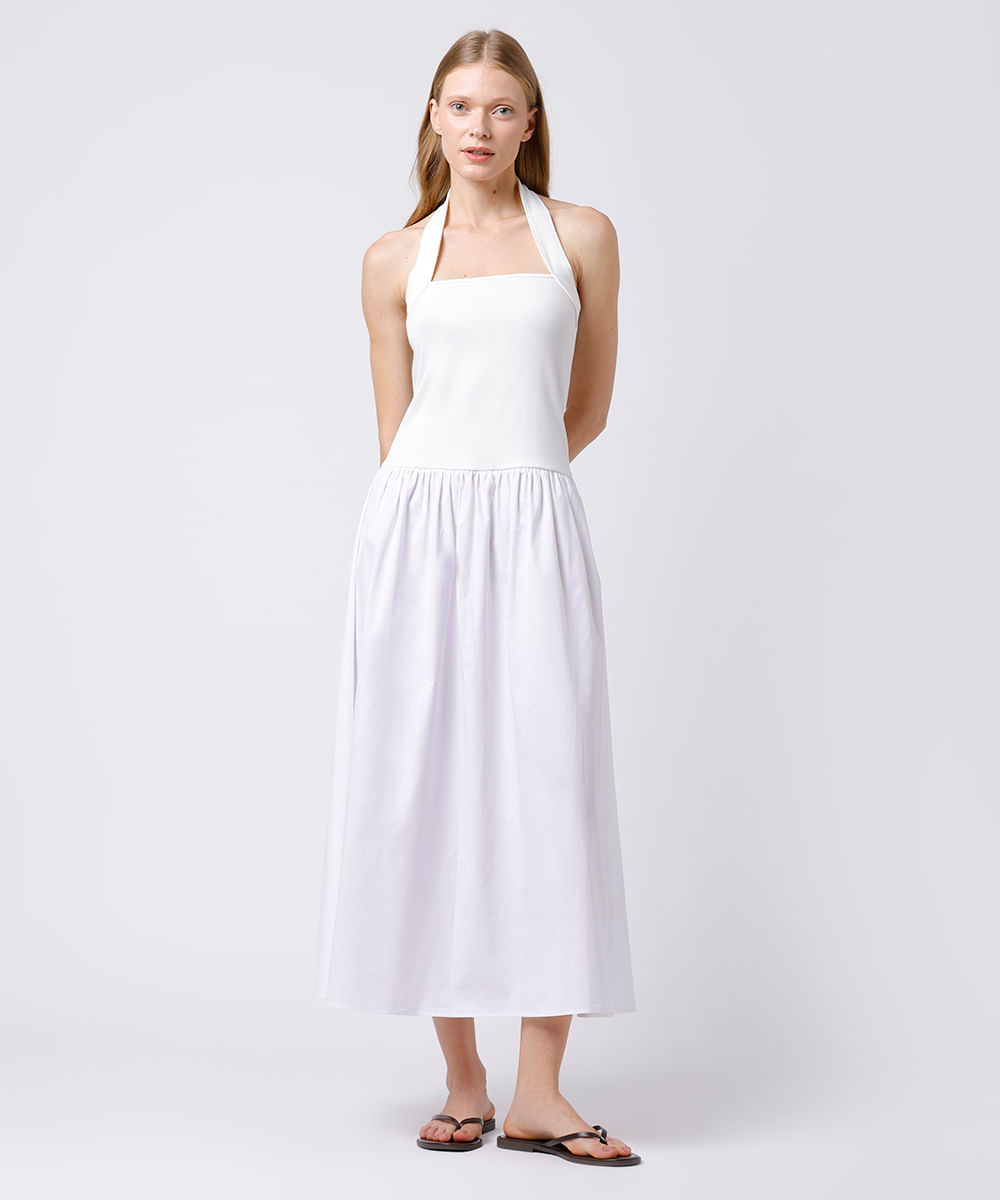 vestido midi feminino frente única mindset off white