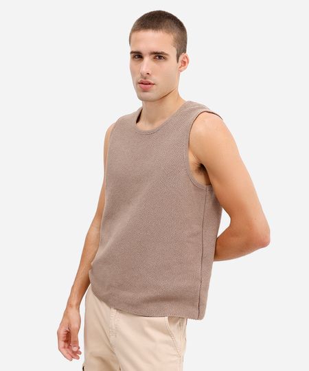 regata masculina de tricot texturizada bege GG