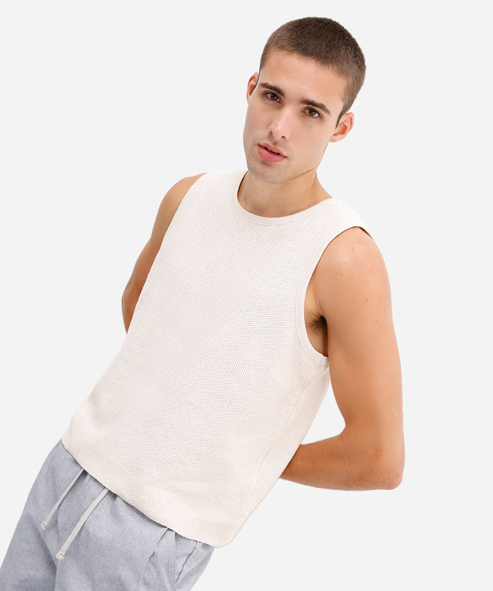regata masculina de tricot texturizada bege