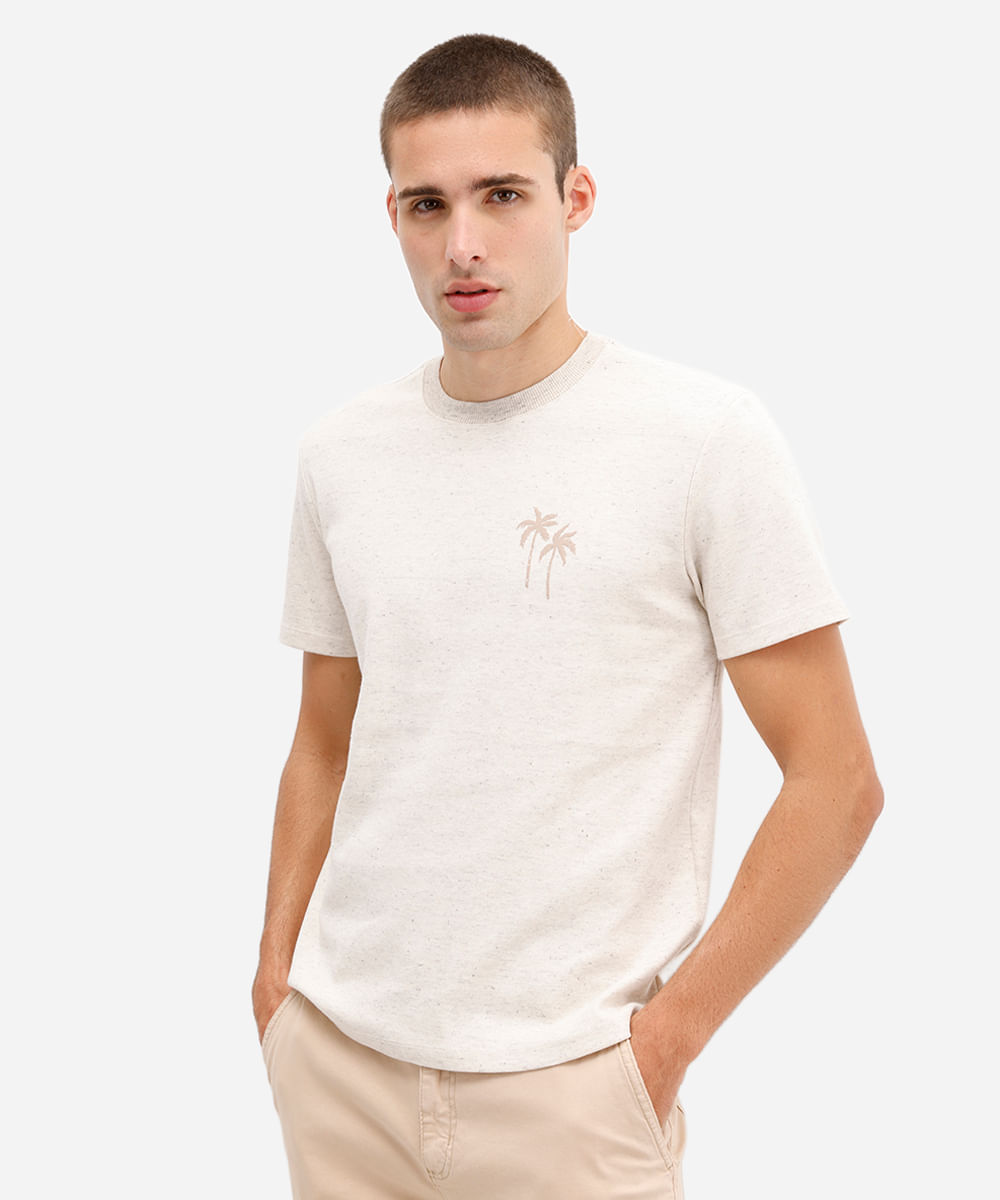 camiseta masculina manga curta estampada bege