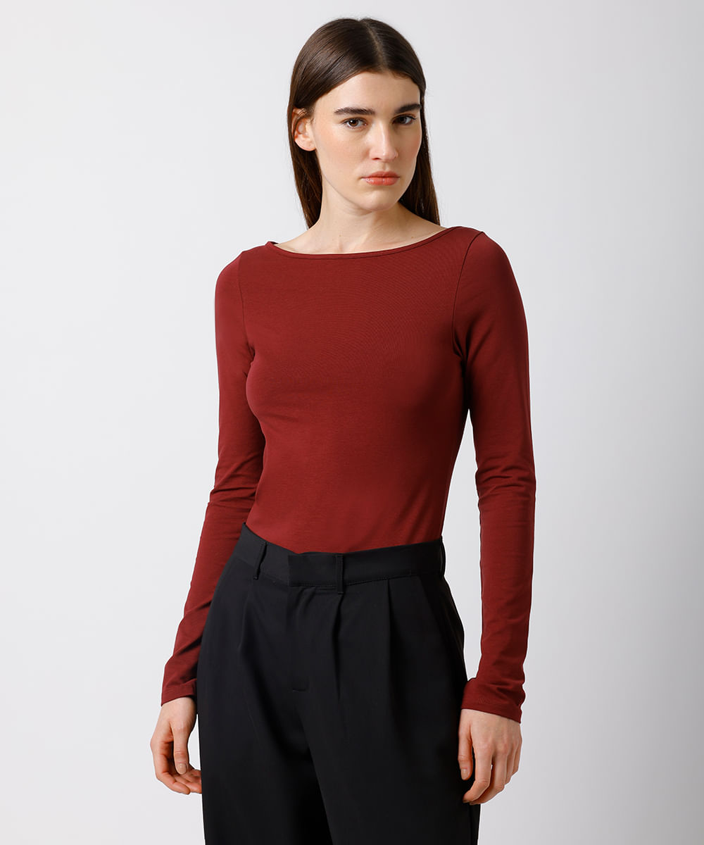 blusa feminina de algodão peruano manga longa mindset vinho