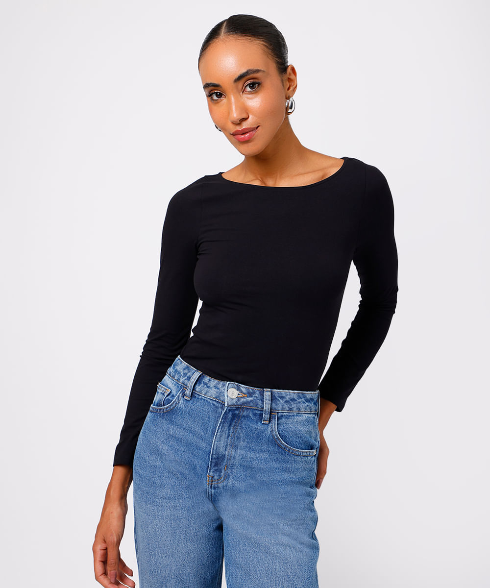 blusa feminina de algodão peruano manga longa mindset preta