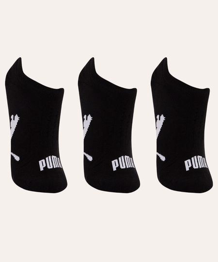 kit de 3 pares de meias sapatilha puma preto 34-39 kit de 3 pares de meias sapatilha puma preto 34-39