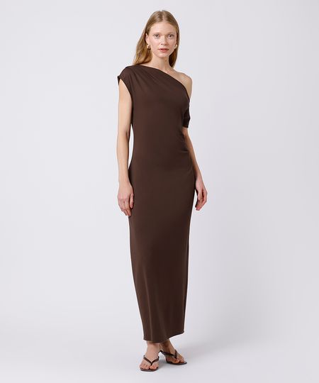 vestido midi feminino assimétrico com pregas mindset marrom P vestido midi feminino assimétrico com pregas mindset marrom P