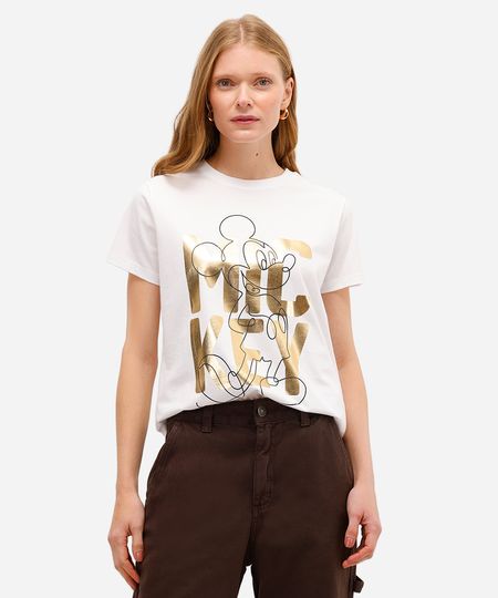 camiseta feminina de algodão mickey metalizada off white M camiseta feminina de algodão mickey metalizada off white M