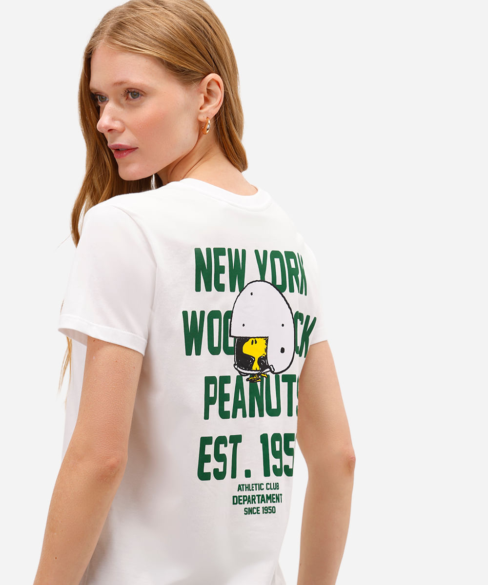 camiseta feminina de algodão snoopy off white