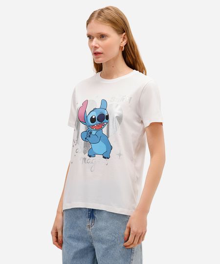 camiseta feminina de algodão stitch metalizada off white P