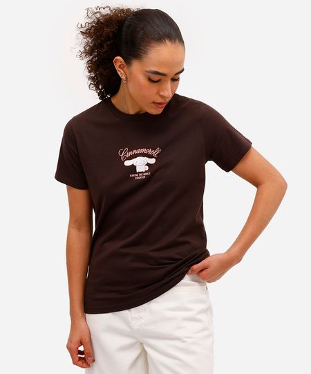 camiseta feminina de algodão cinnamoroll hello kitty marrom G camiseta feminina de algodão cinnamoroll hello kitty marrom G