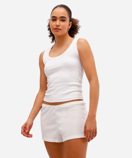 short de pijama feminino canelado off white M short de pijama feminino canelado off white M