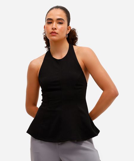 blusa frente única feminina com recortes peplum preta P