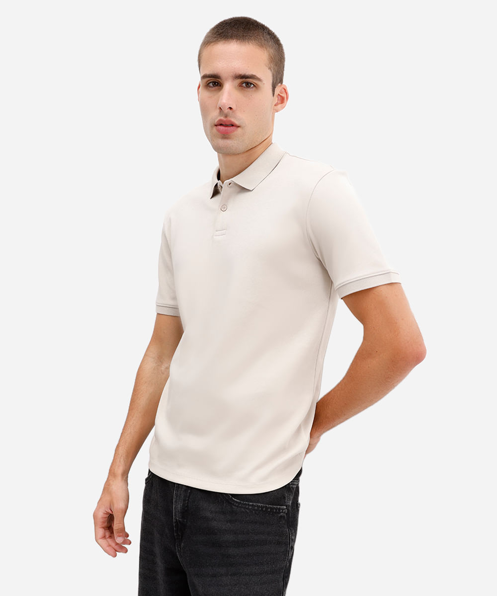 polo masculina de algodão peruano manga curta cinza