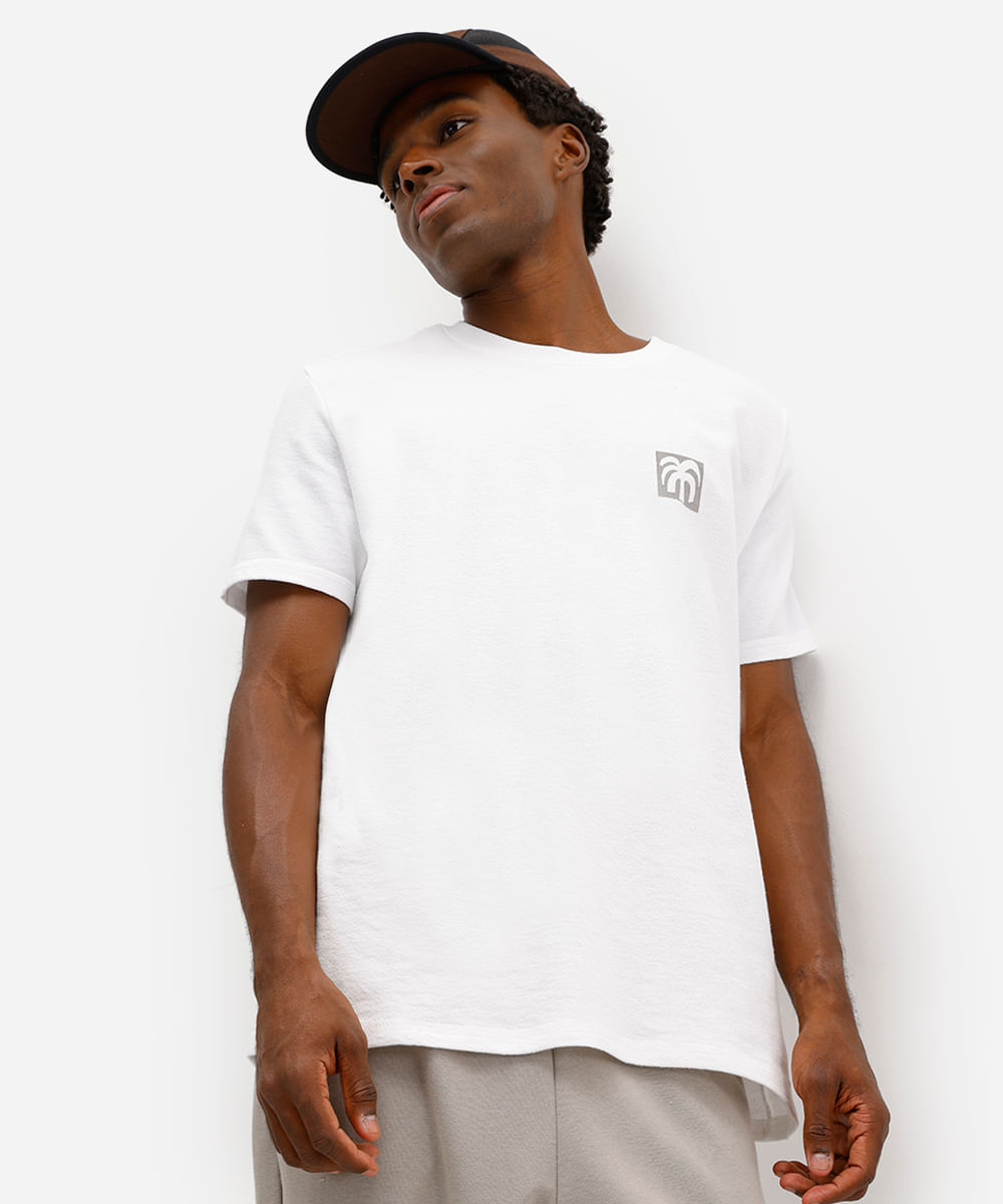 camiseta masculina de algodão estampada texturizada off white