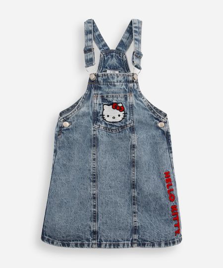 salopete infantil jeans hello kitty azul 8