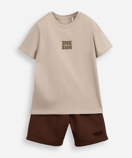conjunto curto infantil de algodão the sun bege 10 conjunto curto infantil de algodão the sun bege 10