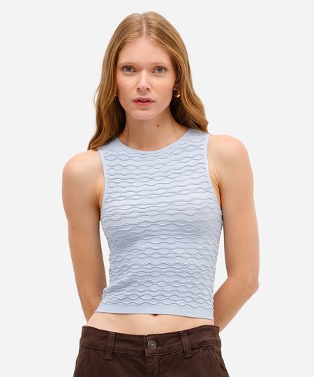 cropped feminino de poliamida texturizado azul M