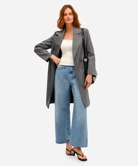 calça wide leg feminina jeans cintura alta azul 46