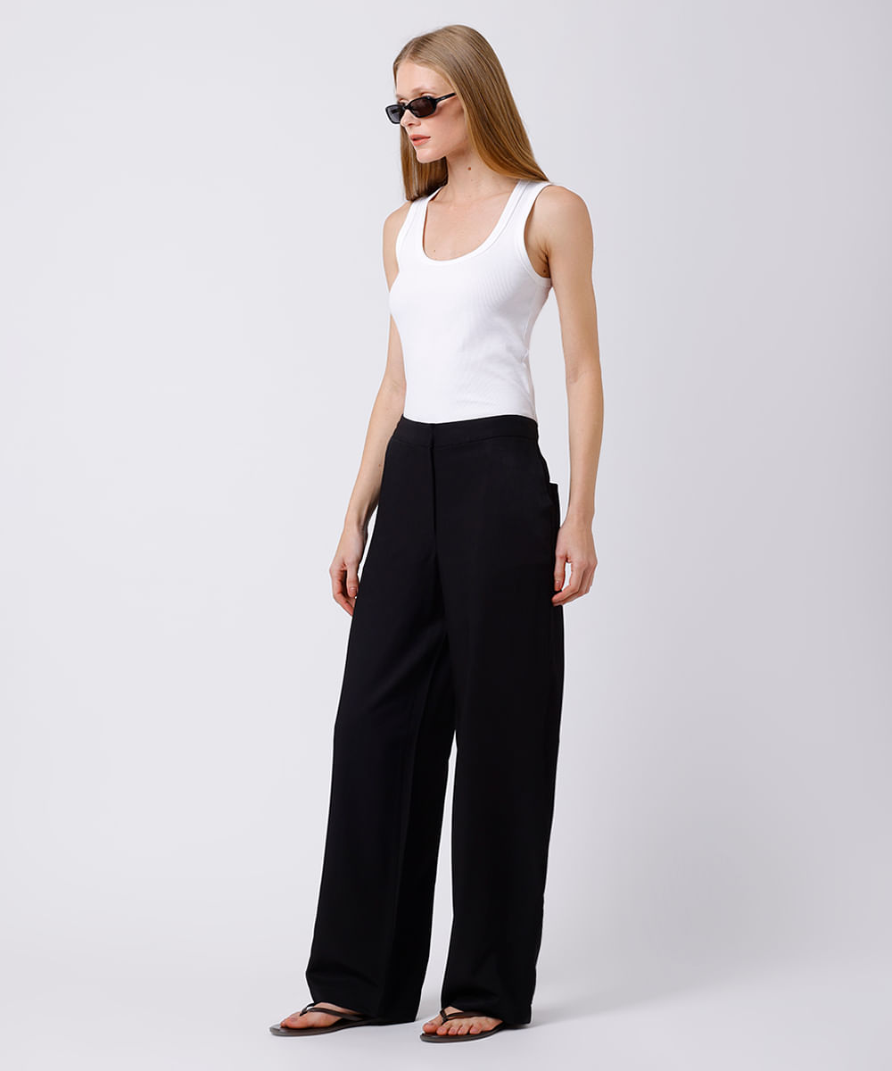 calça reta feminina de alfaiataria mindset - preto