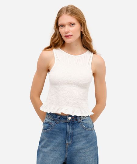 regata feminina de algodão franzida off white G