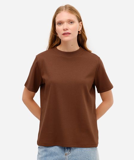 camiseta básica feminina de algodão peruano marrom PP camiseta básica feminina de algodão peruano marrom PP