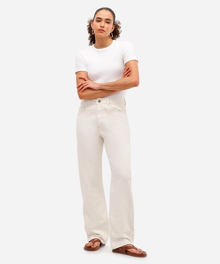 calça reta feminina de sarja cintura alta off white 36 calça reta feminina de sarja cintura alta off white 36