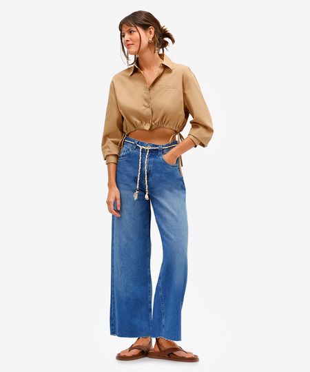 calça wide leg feminina jeans com cordão azul 38 calça wide leg feminina jeans com cordão azul 38