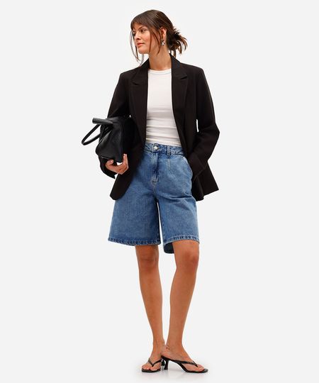 bermuda jorts feminina jeans cintura alta azul 38