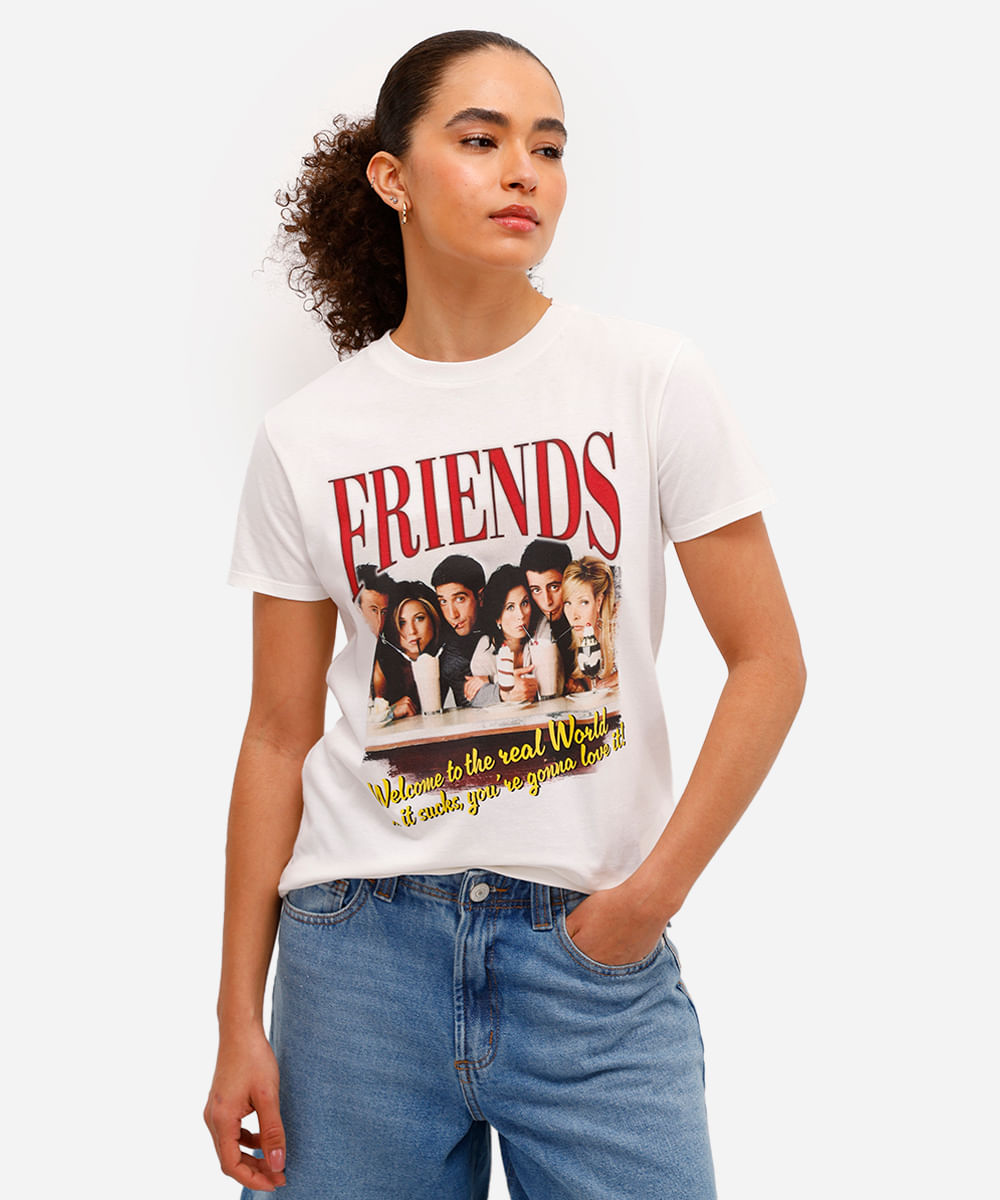 camiseta feminina de algodão friends off white