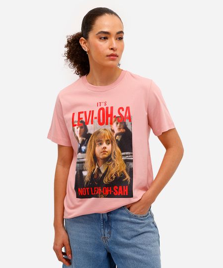 camiseta feminina de algodão manga curta harry potter rosa M camiseta feminina de algodão manga curta harry potter rosa M