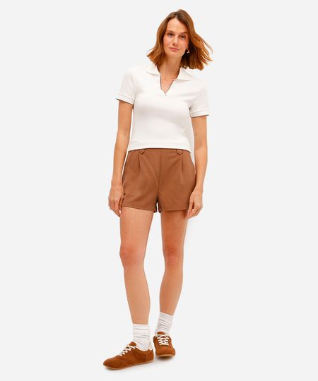 short feminino de alfaiataria com bolsos marrom 38 short feminino de alfaiataria com bolsos marrom 38