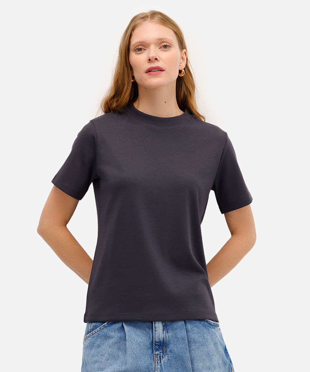 camiseta básica feminina de algodão peruano cinza