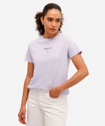 camiseta feminina de algodão estampada lilás G camiseta feminina de algodão estampada lilás G