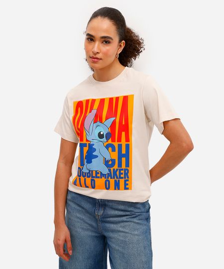 camiseta feminina de algodão stitch bege G camiseta feminina de algodão stitch bege G