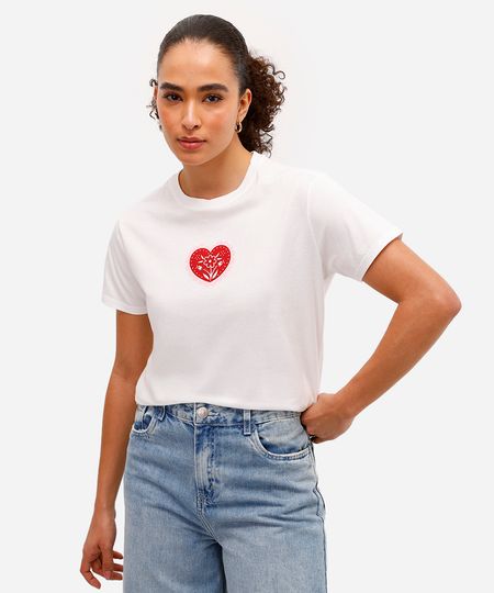 camiseta feminina de algodão coração off white G